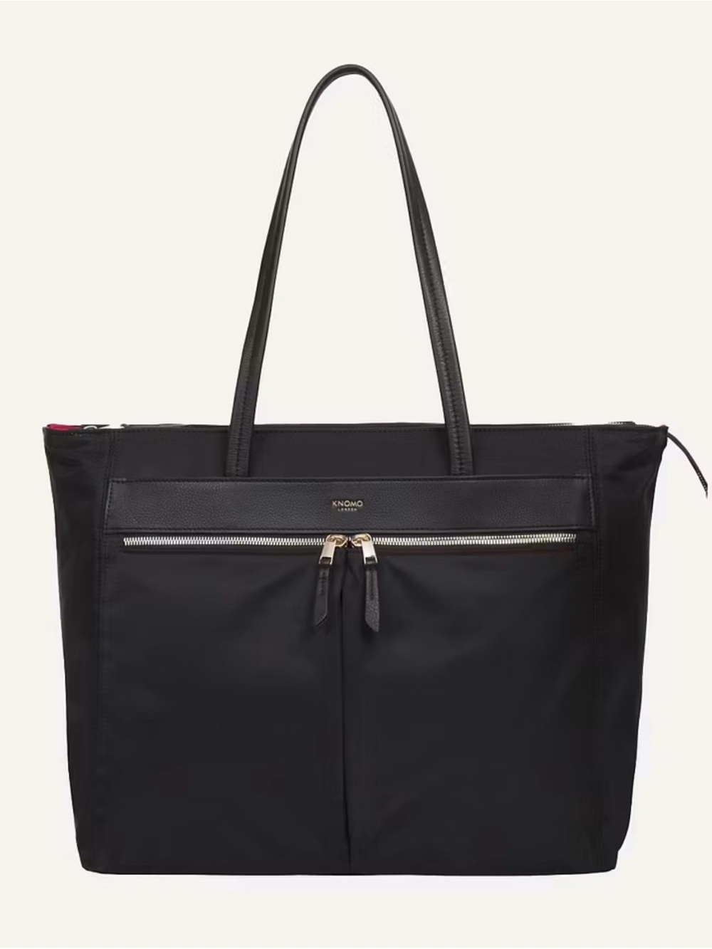 Knomo London Large Black Nylon Zip Tote with Front Zip Pocket
